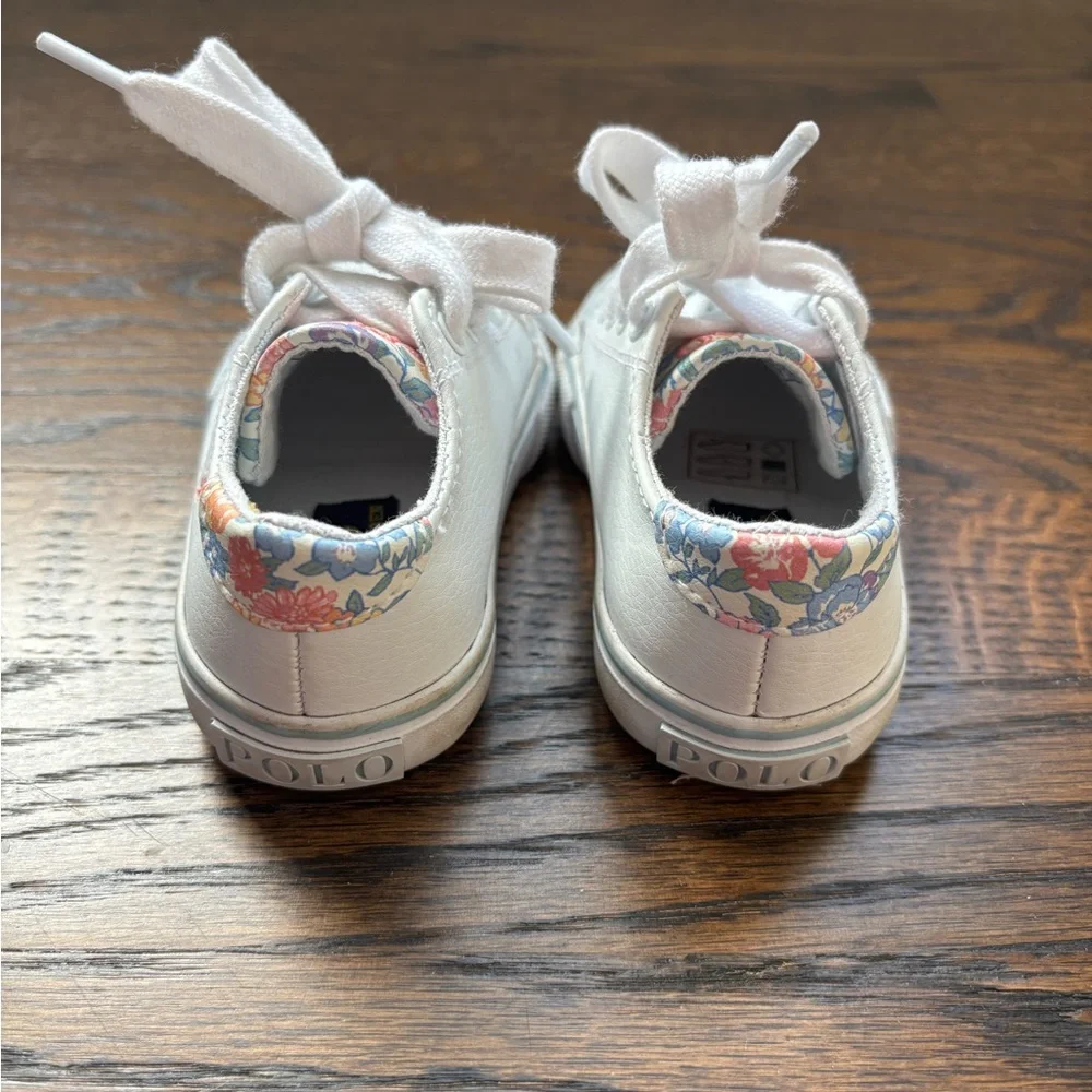 Polo by Ralph Lauren White Lace Sneakers with Flower Detail. Size 5.